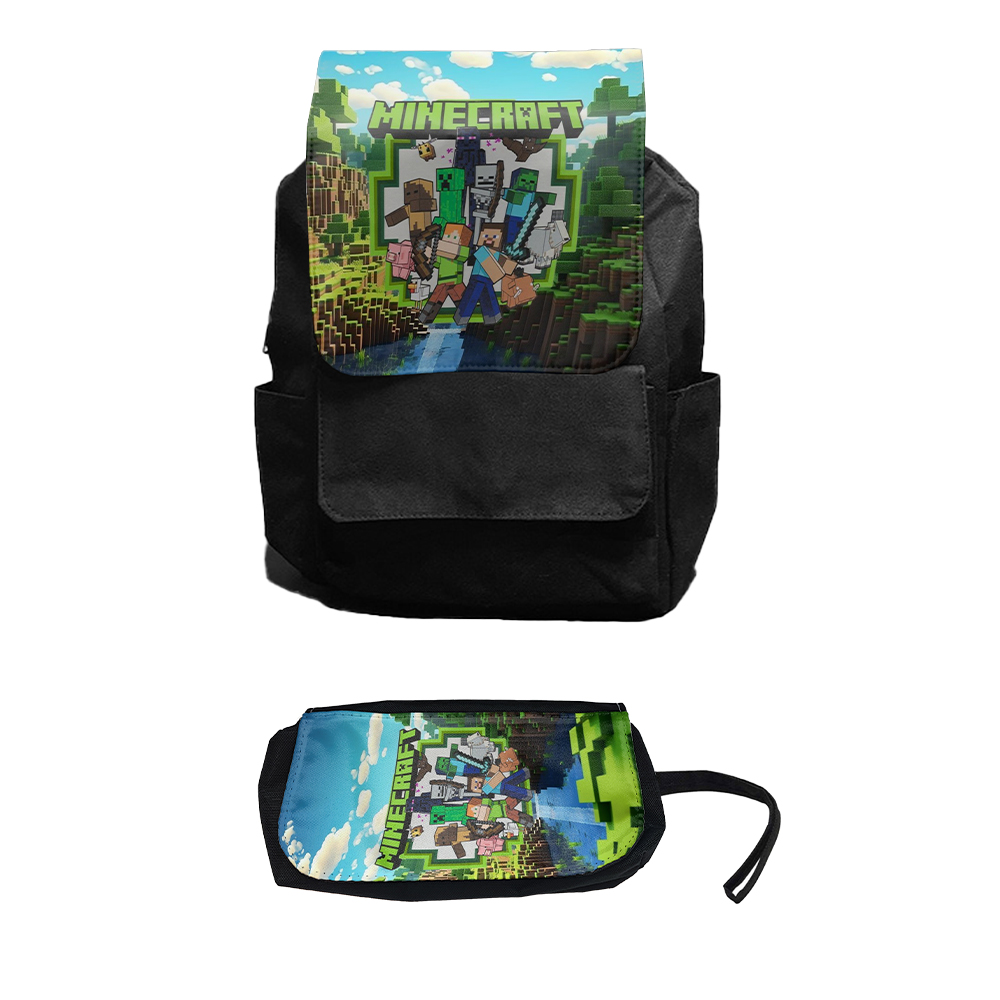 کوله پشتی مدل ماینکرافت کد Minecraft 2 به همراه جامدادی مجموعه 2 عددی