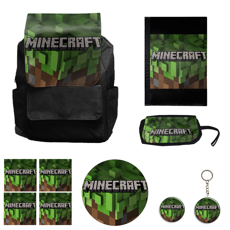 کوله پشتی مدل بازی ماینکرافت کد M10  به همراه کلاسور و جامدادی و زیر لیوانی و جاکلیدیمجموعه 10 عددی