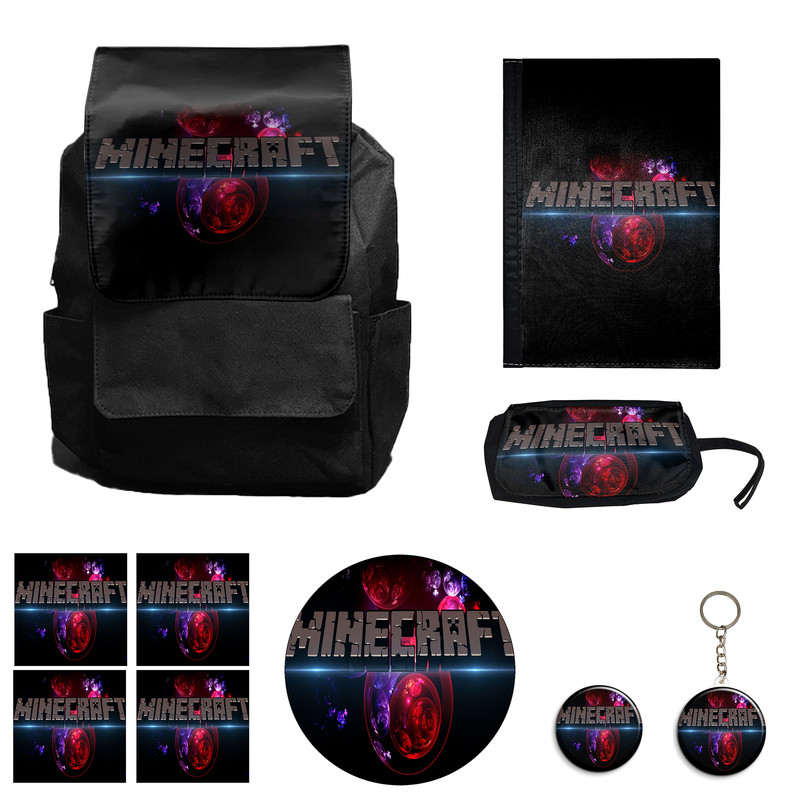کوله پشتی مدل بازی ماینکرافت کد M11 به همراه کلاسور و جامدادی و زیر لیوانی و جاکلیدی مجموعه 10 عددی