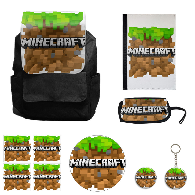 کوله پشتی مدل بازی ماینکرافت کد M12 به همراه کلاسور و جامدادی و زیر لیوانی و جاکلیدی مجموعه 10 عددی