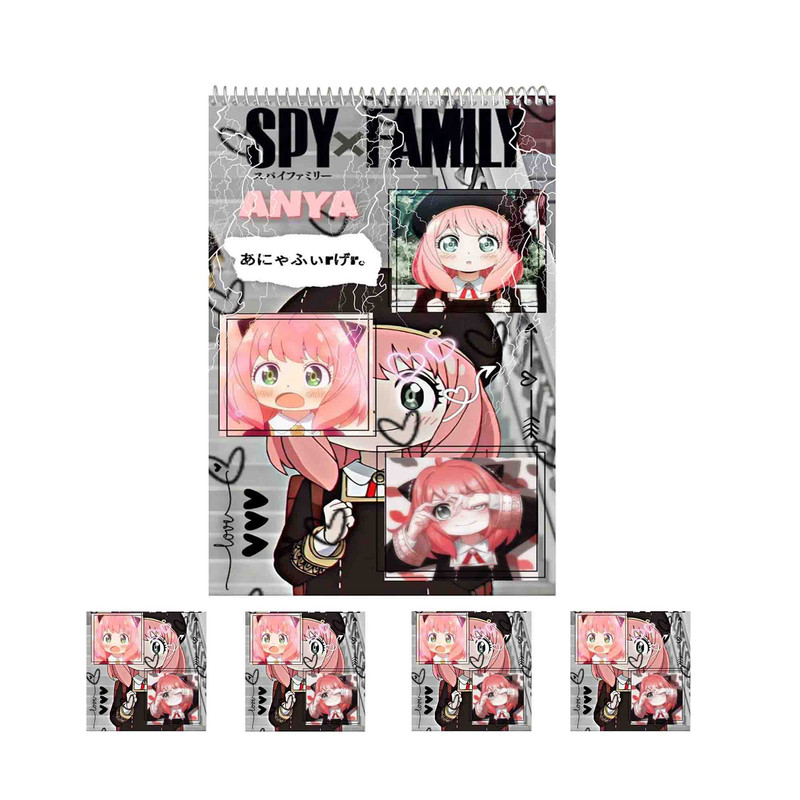 دفتر نقاشی 50 برگ مدل انیمه آنیا کد A2 spy x family به همراه برچسب مجموعه 5 عددی