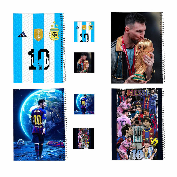 دفتر مشق سیمی مدل لیونل مسی Lionel Messi کد 1 به همراه برچسب مجموعه 8 عددی