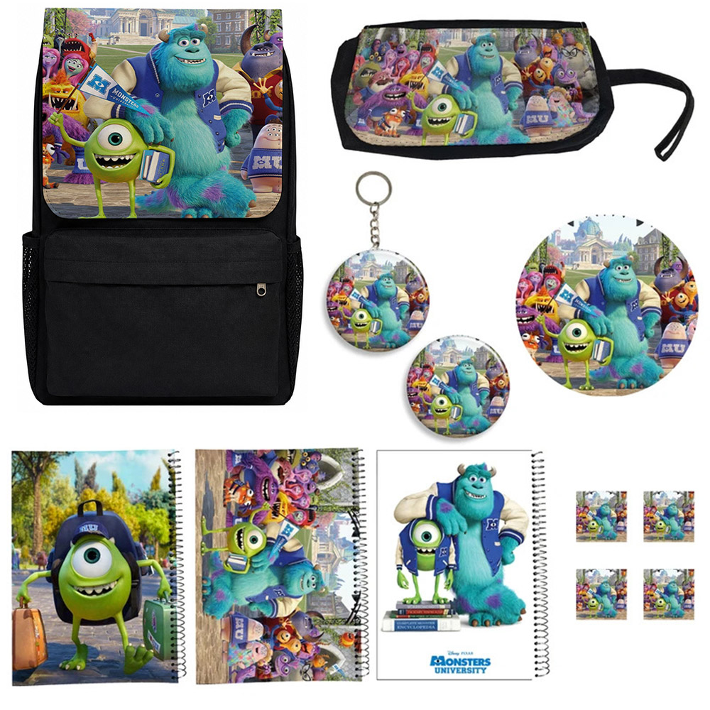 کوله پشتی مدل دانشگاه هیولاها طرح Monsters University کدA1 به همراه دفتر مشق و جامدادی و زیر لیوانی و جاکلیدی مجموعه 12 عددی