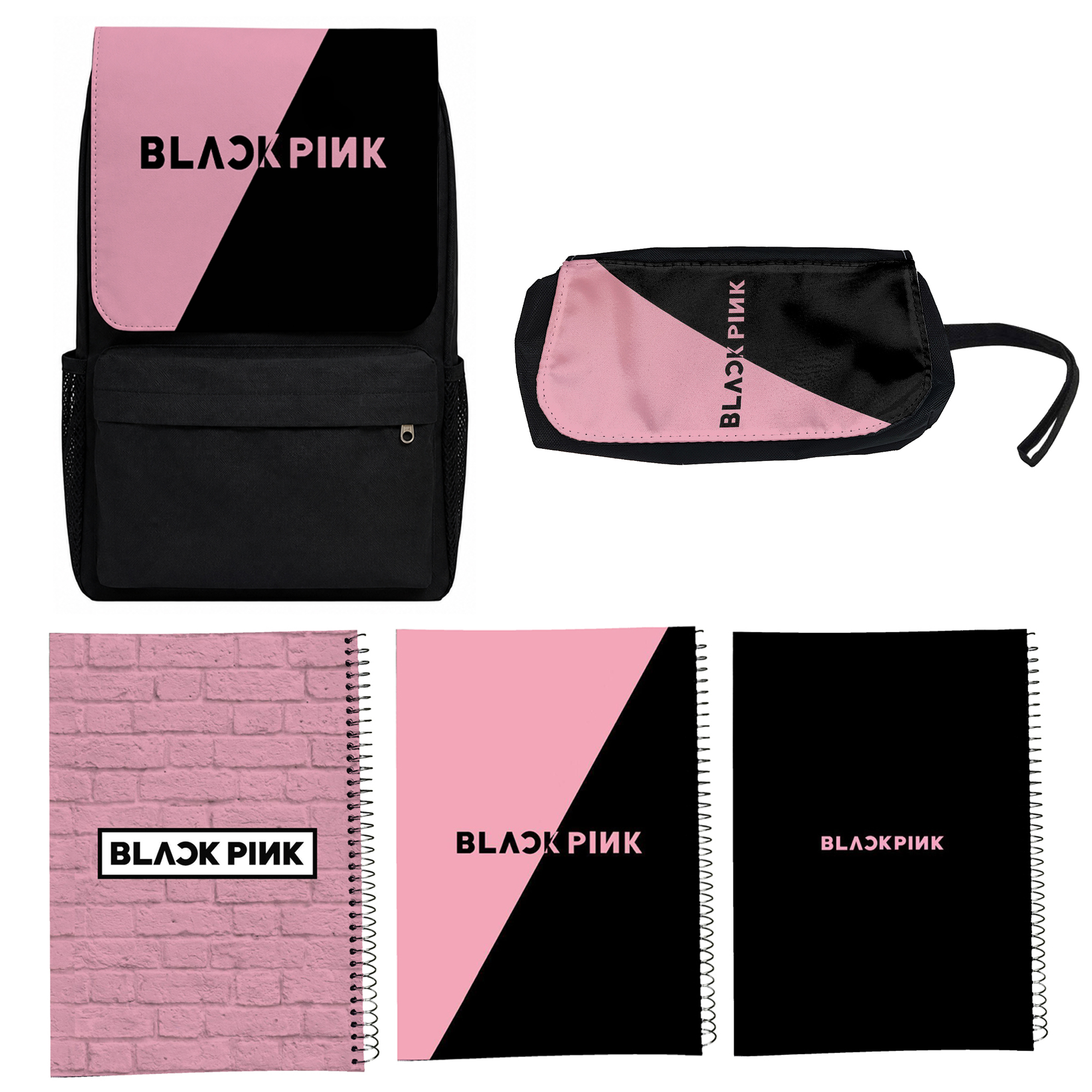 کوله پشتی مدل گروه موسیقی بلک پینک کد Blackpink 6 به همراه دفتر مشق و جامدادی مجموعه 5 عددی
