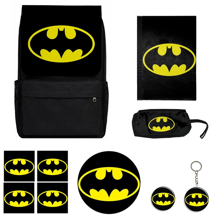 کوله پشتی مدل بتمن طرح Batman کد M7 به همراه کلاسور و جامدادی و زیر لیوانی و جاکلیدی مجموعه 10 عددی