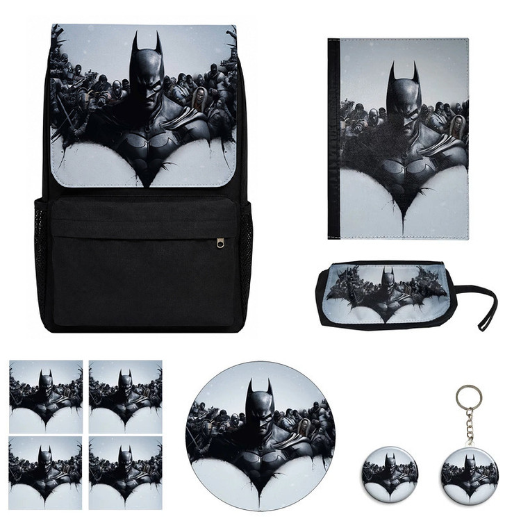 کوله پشتی مدل بتمن طرح Batman ک M6 به همراه کلاسور و جامدادی و زیر لیوانی و جاکلیدی مجموعه 10 عددی