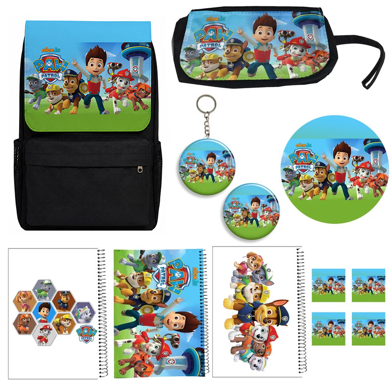 کوله پشتی طرح سگهای نگهبان مدل PAW Patrol کدA3 به همراه دفتر مشق و جامدادی و زیر لیوانی و جاکلیدی مجموعه 12 عددی
