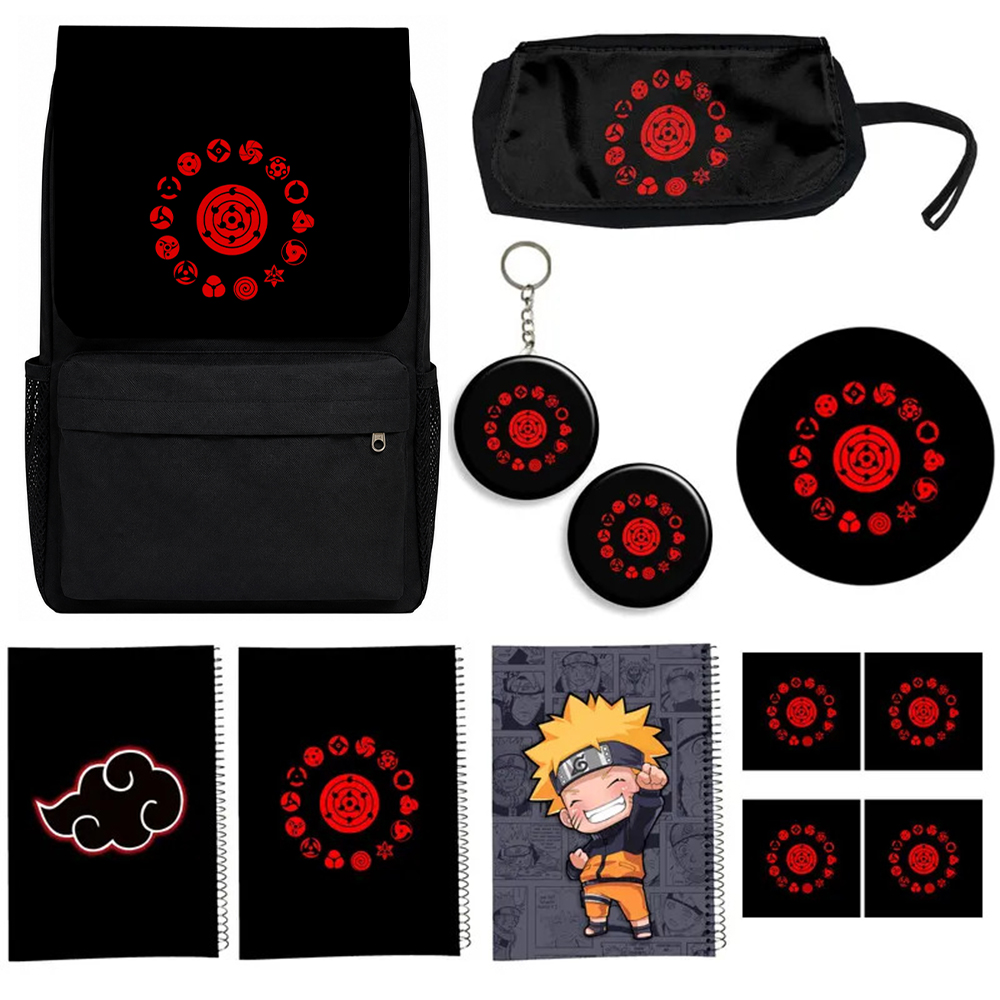 کوله پشتی طرح ناروتو مدل Naruto مد S2به همراه دفتر مشق و جامدادی و زیر لیوانی و جاکلیدی مجموعه 12 عددی