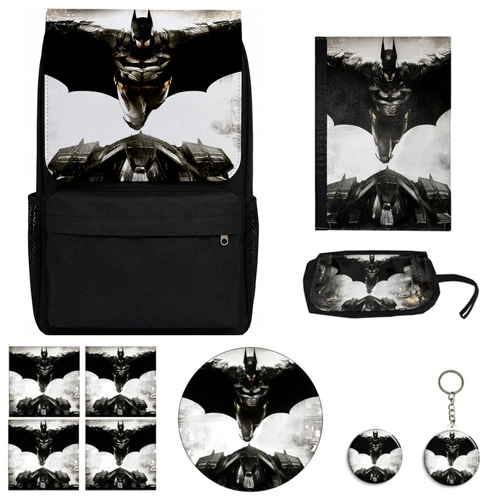 کوله پشتی مدل بتمن طرح Batman کد M5 همراه کلاسور و جامدادی و زیر لیوانی و جاکلیدی مجموعه 10 عددی