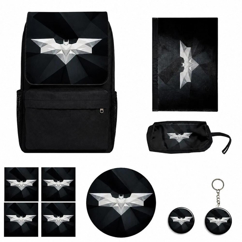 کوله پشتی مدل بتمن طرح Batman  کدM3 به همراه کلاسور و جامدادی و زیر لیوانی و جاکلیدی مجموعه 10 عددی