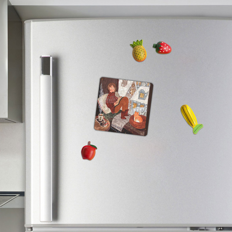 مگنت طرح دختر کتابخوان و روز برفی کد A558